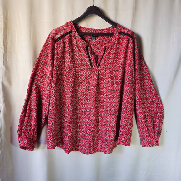 Liz Claiborne Career Red/Black/White Geo Long and 3/4 Sleeve Blouse size 3x - Picture 7 of 10